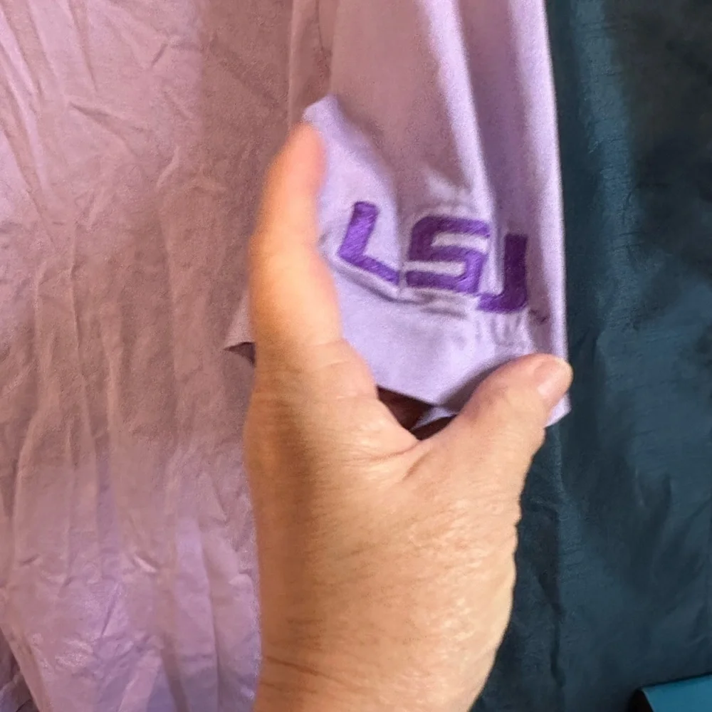 Ralph Lauren PoloMen's Purple Polo Shirt split hem with LSU embroidery